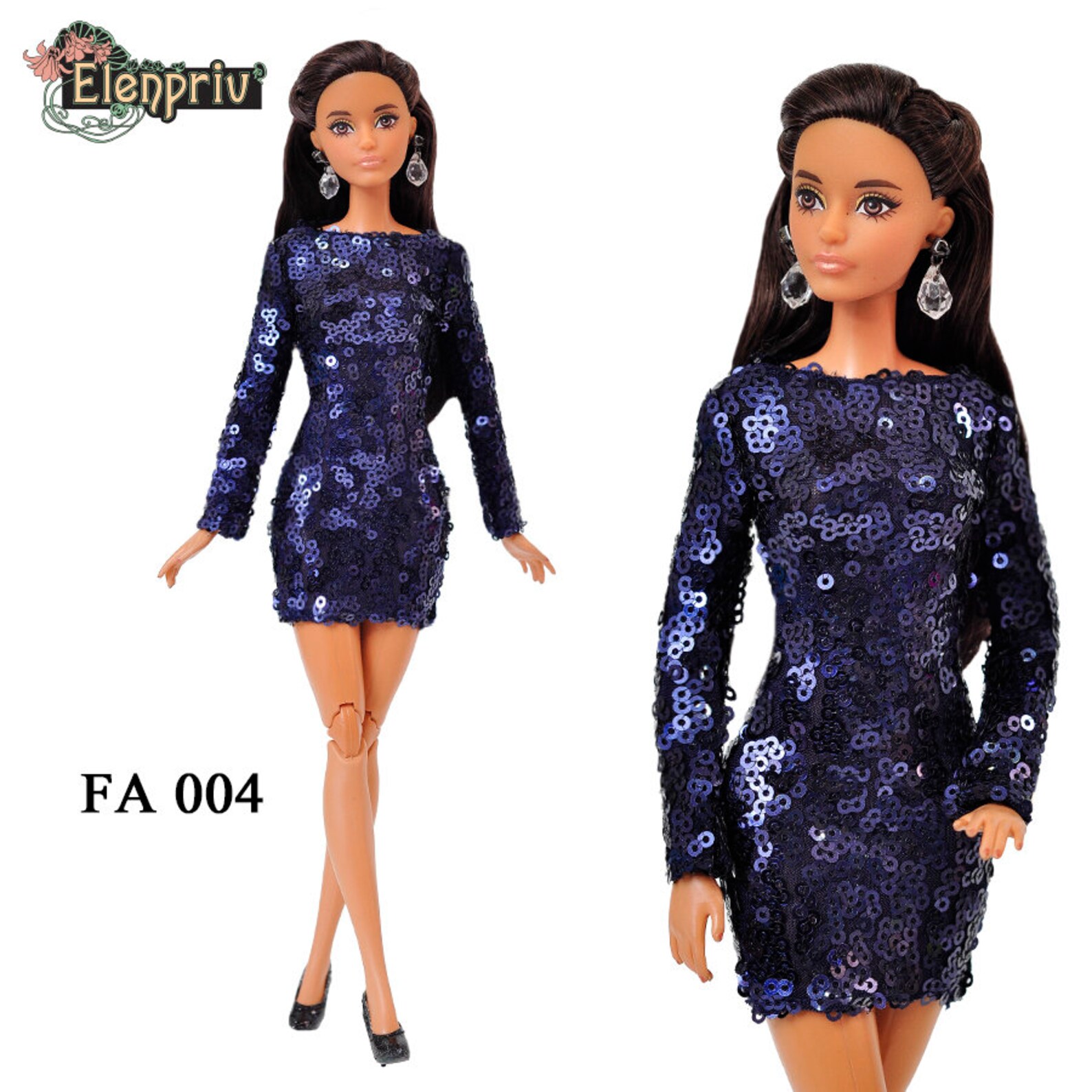 Мода Академии FA-004-Глубокий синий блестками мини-платье для 1 - изображен...