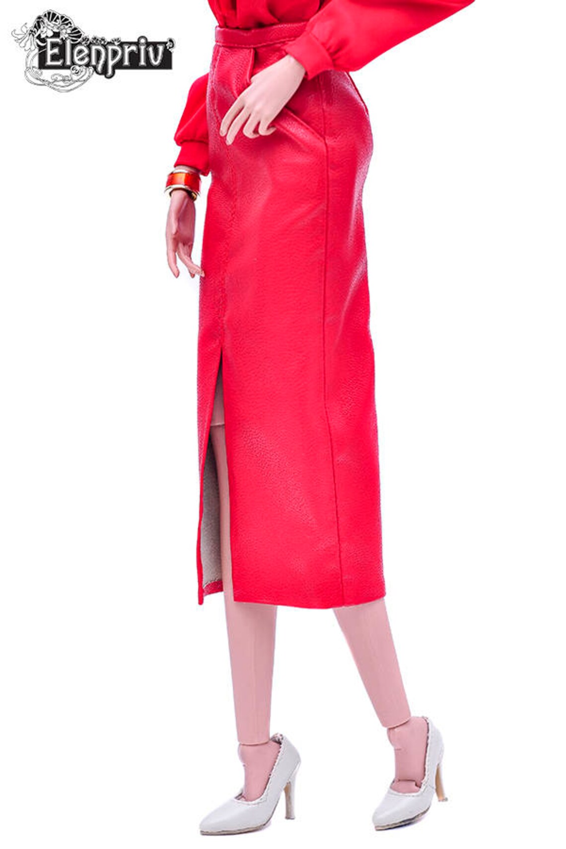 ELENPRIV red leather midi pencil skirt with pockets Choose Etsy