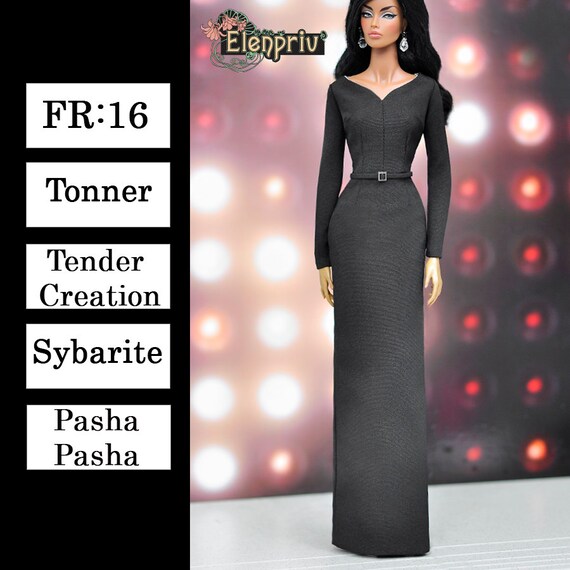 ELENPRIV black leather dress w//long sleeves #2 for Fashion royalty FR:16 dolls