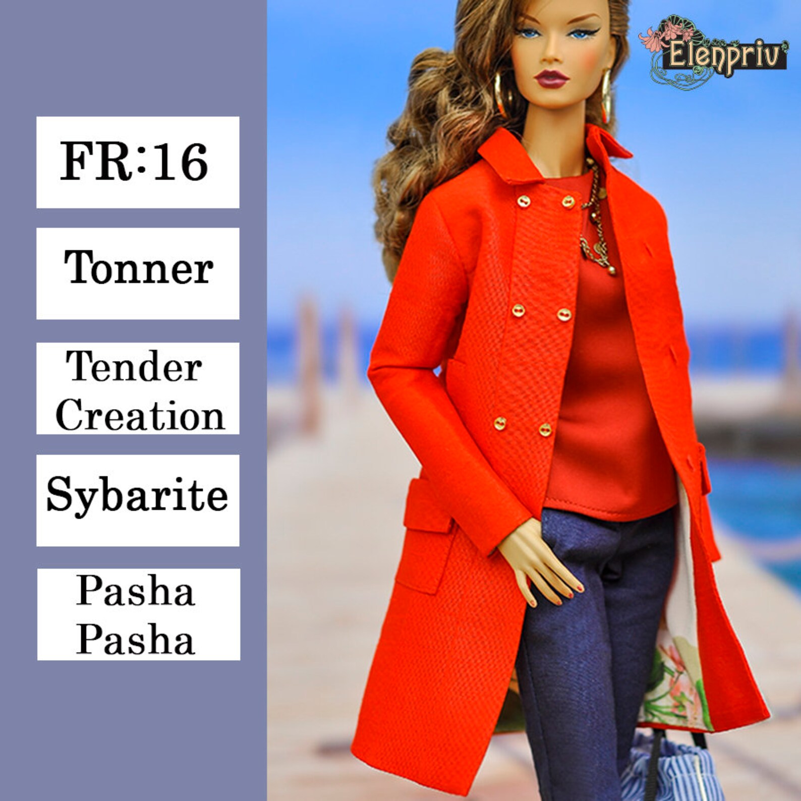 ELENPRIV red silk coat Choose size Fashion royalty FR16