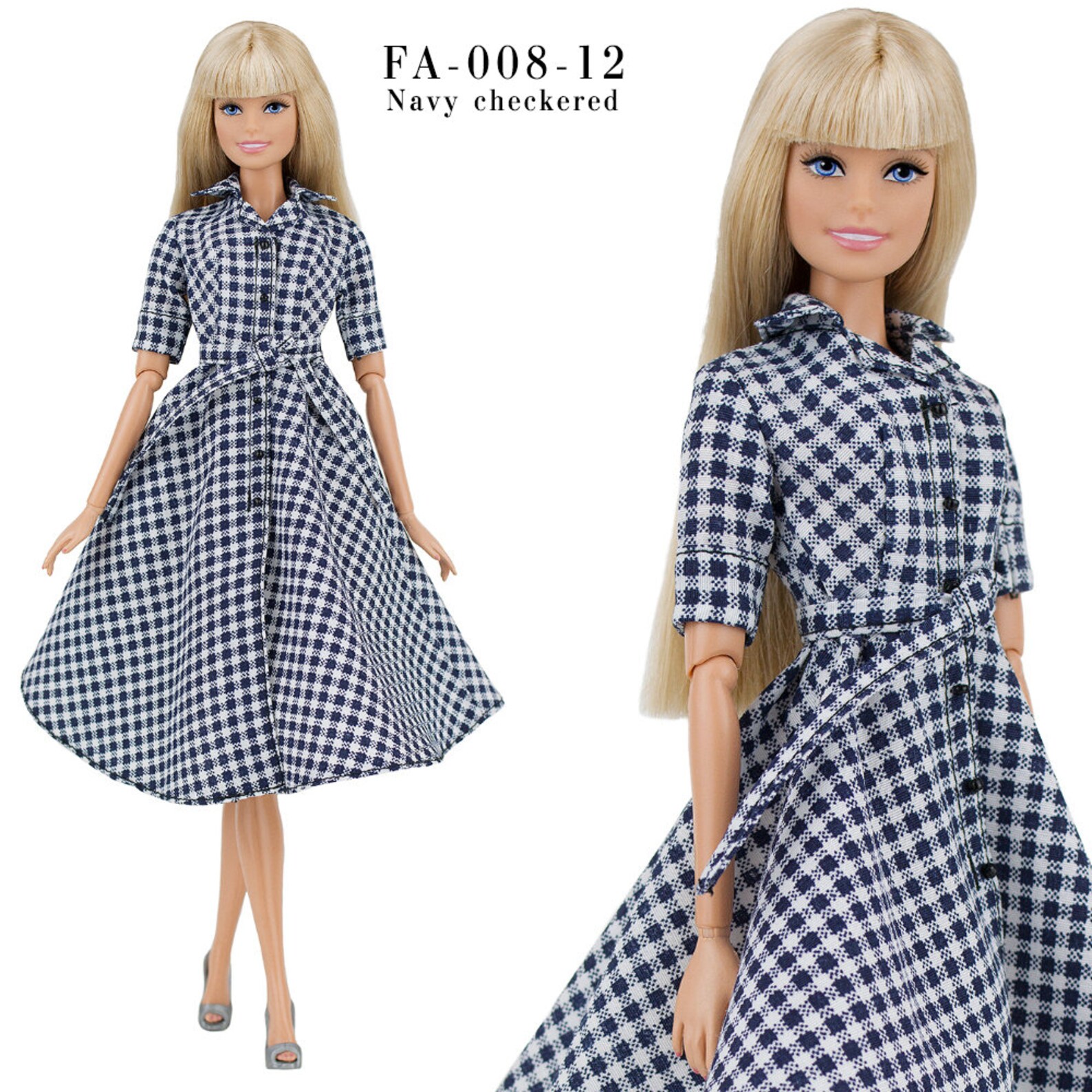 ELENPRIV FA-008 blue-white chekered dress-shirt Barbie Pivotal | Etsy