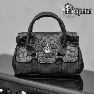 ELENPRIV round red leather with floral print bag for Fashion royalty FR:16 Tulabelle Tonner Poppy Parker 16 Sybarite Numina Kingdom dolls
