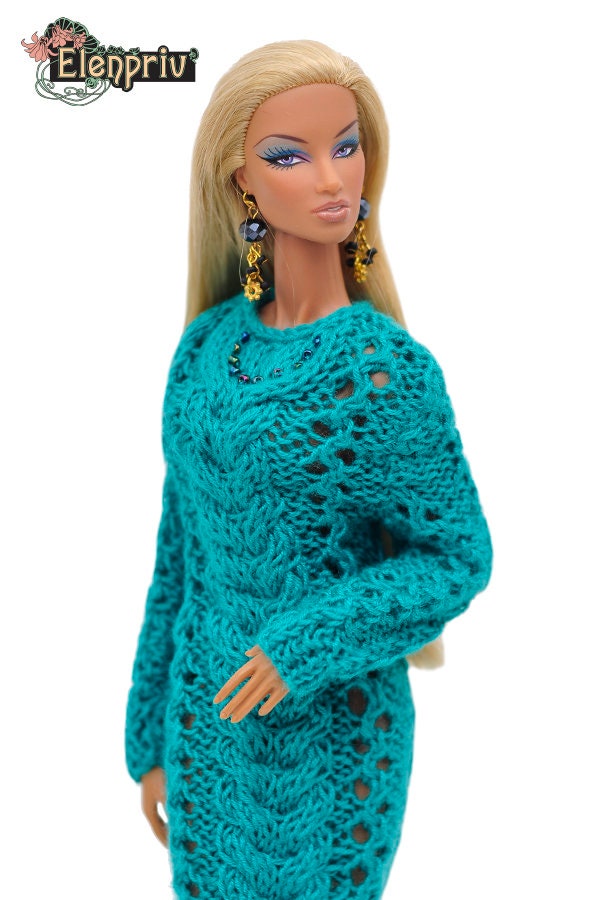 ELENPRIV handknitted green maxi dress for Fashion royalty FR2 Etsy