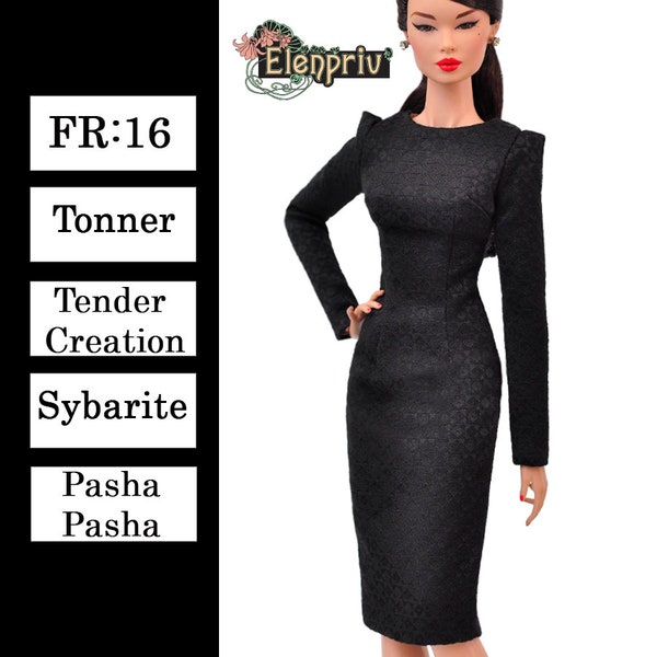 ELENPRIV black jacquard dress {Choose size} Fashion royalty FR:16 Sybarite Tonner PashaPasha Tender Creation Tulabelle dolls