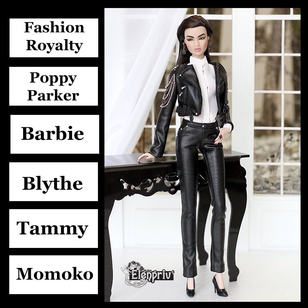 ELENPRIV New black leather pants for Fashion royalty FR2 body doll