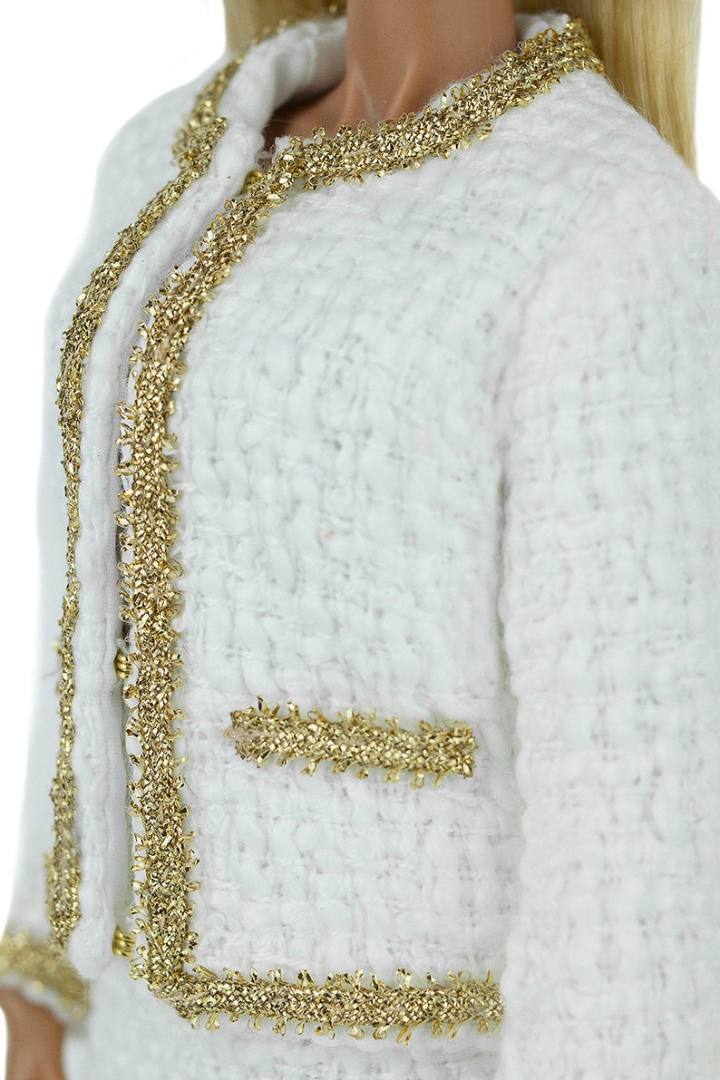 Ivory tweed Chanel style jacket w/gold trim and lining Choose Etsy