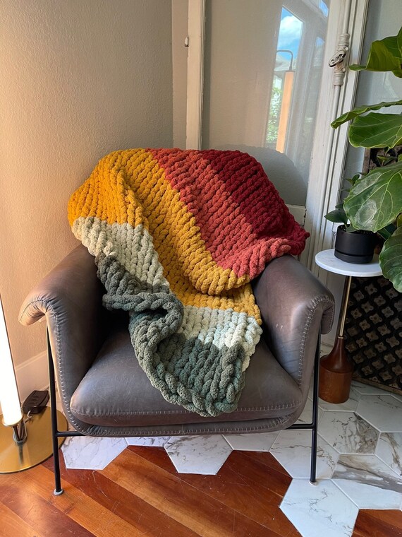 Multicolored chunky knit outlet throw blanket