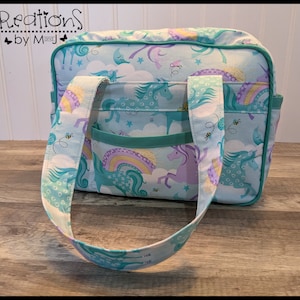 Doll diaper bag, child&#39;s purse, small bag, pretend play, sibling gift Green and Purple Unicorns