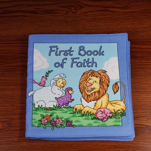 First Book of Faith, Cloth book, soft book, girls playing, toddler toy, quiet toy