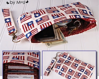 Flag wristlet, purse, bag, pouch, coraline