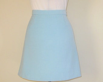 60s Mini Skirt, Mod Style Light Blue Velvet Womans Short A line 70s Skirt