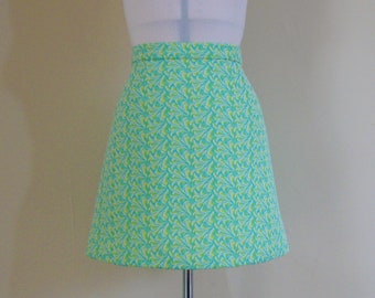 Green Mini Skirt, Mod A Line Short 70s Skirt, Vintage Style