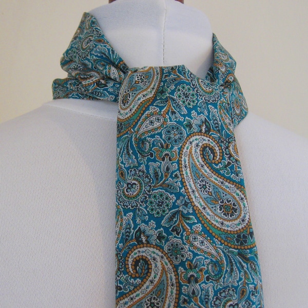 Green/Blue Paisley Cotton Mod Scarf, Mens 60s Scarf, Liberty of London