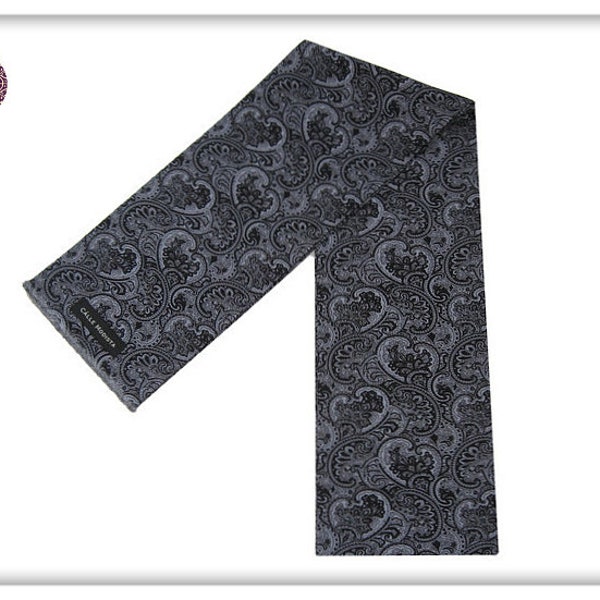 Mens Skinny Paisley Mod Scarf, Black Retro 60s Scarf