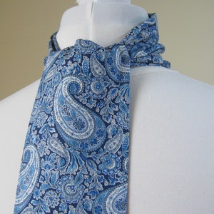 Blue Paisley Cotton Mod Scarf, Mens 60s Scarf, Liberty of London