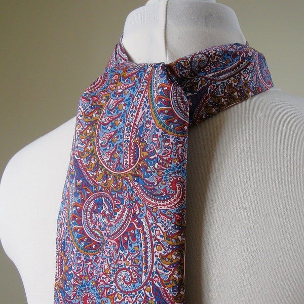 Mens Blue Paisley Cotton Mod Scarf, Psychedelic Scarf, Liberty of London