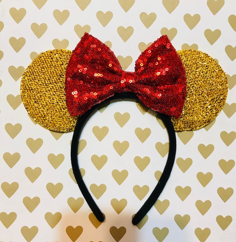 Cute Winnie The Pooh inspired Gold Sparkle Minnie Mouse Headband Ears