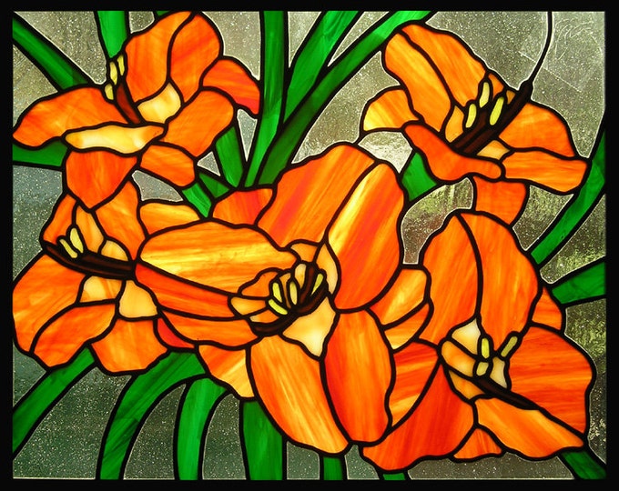 Daylilies Stained Glass Panel Etsy