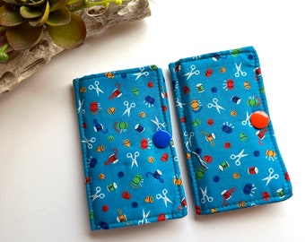 Fabric Needle Wallet, Handmade Needle Book, Sewing Accessory,  Fabric Sewing Gift, Set of 2- Turquoise