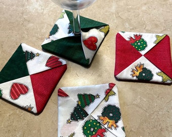 Holiday Wine Glass Coasters, Christmas Wine Gift, Stemware Coasters, Table Decor, Set of 4