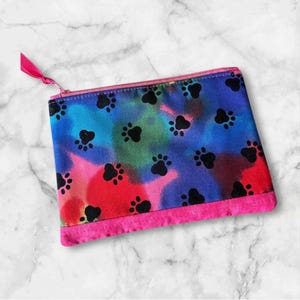 Dog Paw Print Zipper Pouch: Colorful Fabric, Dog Lover Gift