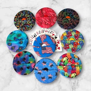 POCKET Playing Card Holder, Card Organizer with Recycled CD’s, Handmade, Flags, Cats, Dogs, Splash, Filigree, Peacocks and more