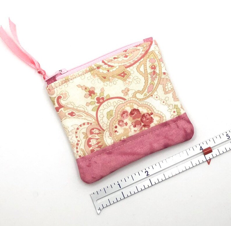 Pink Fabric Zipper Pouch Quilted Coin Purse Fabric Zipper Bag