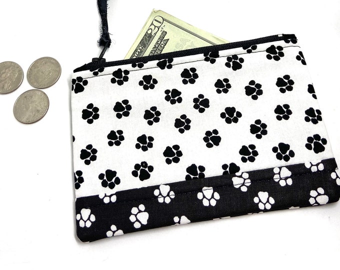 Paw Print Fabric Quilted Fabric Zipper Coin Purse, Change Pouch, Dog