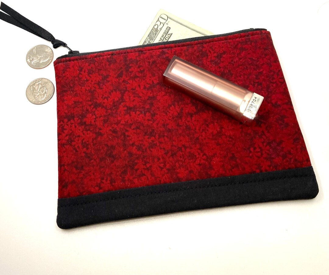 Padded Zipper Pouch Red Flower Fabric Handmade Coin Purse Etsy