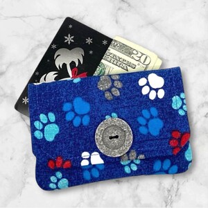 Paw Print Card Holder Wallet, Fabric Dog Lover Gift, Credit Card Case, Gift Card Holder, Women Pocket Wallet