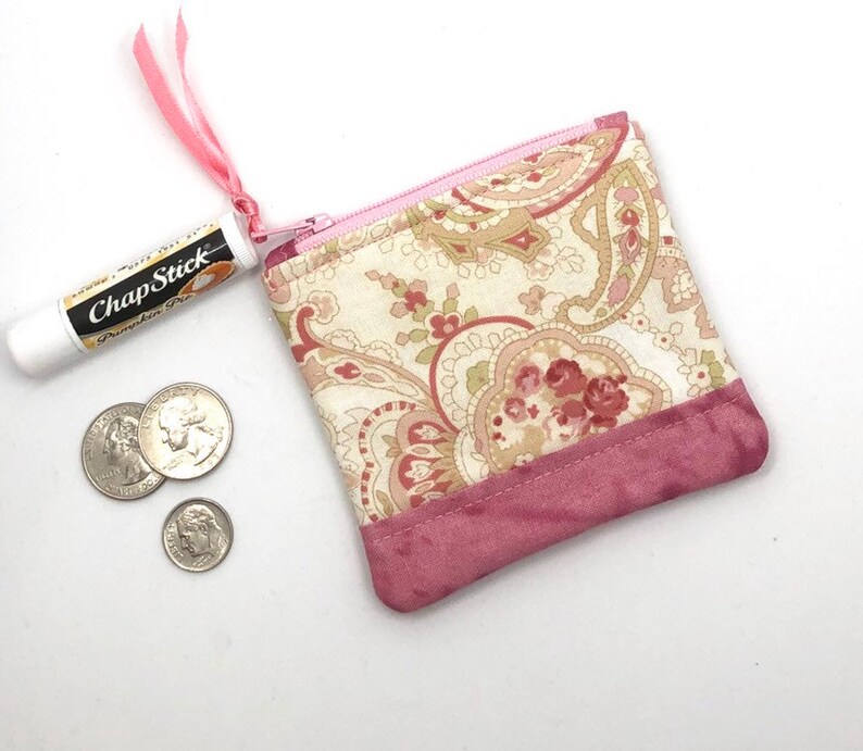 Pink Fabric Zipper Pouch Quilted Coin Purse Fabric Zipper Bag