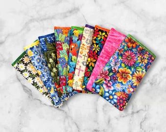Large Fabric Phone Case, Cell Phone Pouch, SunGlass Case, Open End Sleeve, Flowers, Cats, Dogs