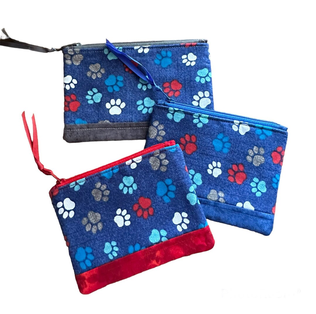 Paw Print Fabric Zipper Coin Purse, Animal Lovers Gift, Change Purse