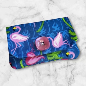 Pink Flamingo Credit Card Holder, Fabric Pocket Wallet, Flamingo Lover Gift, Business Card Case, Gift Card Holder, Handmade Wallet for Women