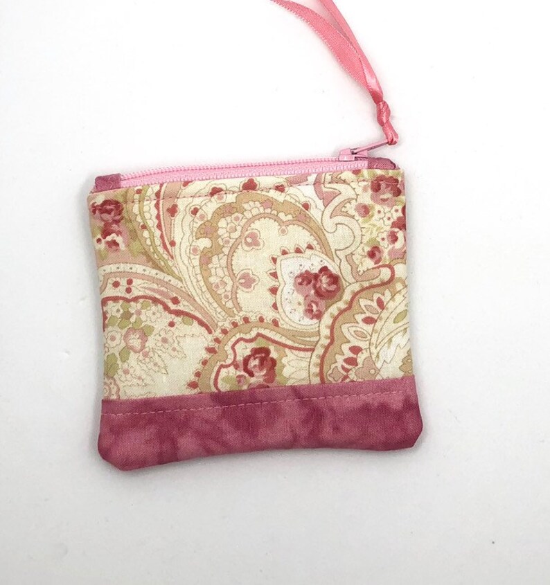 Pink Fabric Zipper Pouch Quilted Coin Purse Fabric Zipper Bag