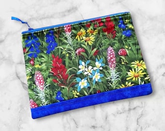 Wildflower Fabric Zipper Pouch, Handmade Floral Gift for Women, Purse Organizer