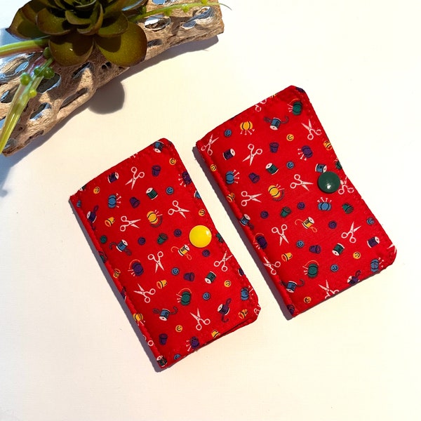 Fabric Needle Wallet, Handmade Needle Book, Sewing Accessory,  Fabric Sewing Gift, Set of 2- Red