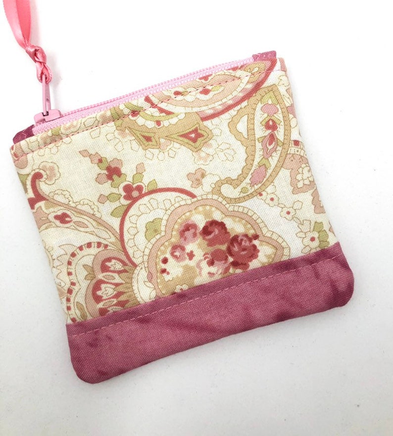 Pink Fabric Zipper Pouch Quilted Coin Purse Fabric Zipper Bag