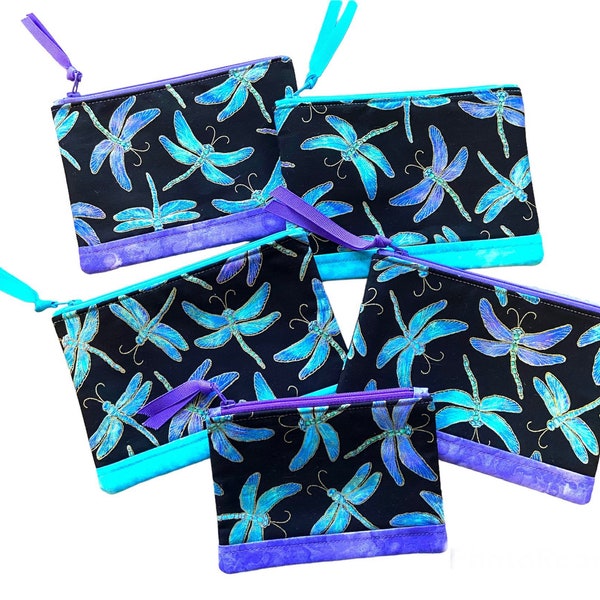 Dragonfly Fabric Zipper Pouch, Dragonfly Lover Gift, Small Cosmetic Bag, Padded and Lined, Ready To Ship