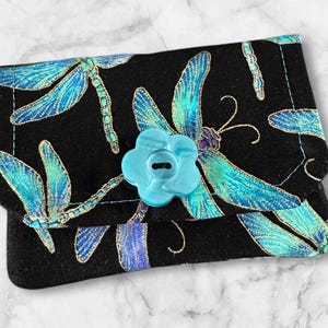 Dragonfly Card Holder Wallet, Fabric Credit Card Holder, Business Card Case, Dragonfly Lover Gift, Minimalist Wallet