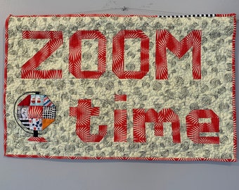 Zoom Time, Quilted Art, quilted wall hanging, home decor, fabric art, modern