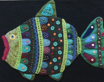 Fish Quilt Art, Handmade Appliqué Wall Hanging