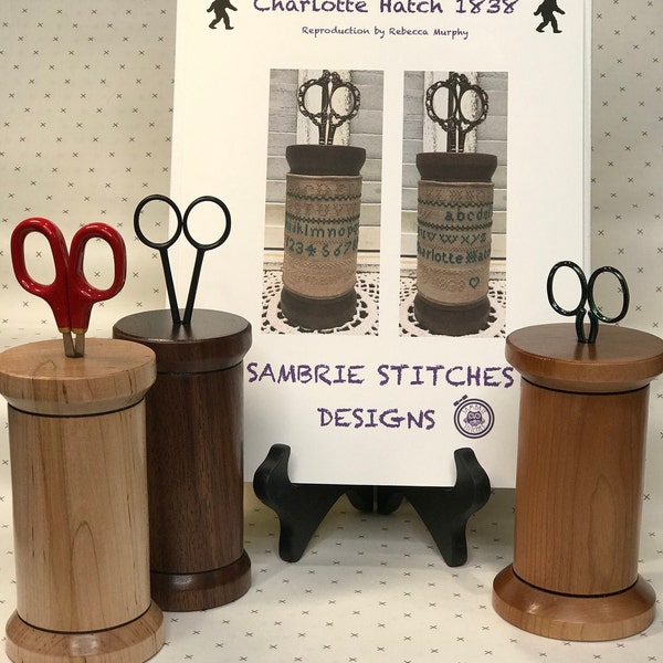 Introducing "Becca's Spool" - Single Hole Spool Scissor Holder in Maple, Cherry, Walnut and Sycamore and other woods for cross stitching