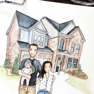 Custom family and house portrait / Watercolor Illustration. personalized Wall art. Home decor. Gift for him or her.