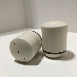 MCM Salt and Pepper Shakers Stoneware Cream and Brown Stripe Japan