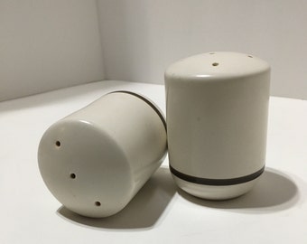 MCM Salt and Pepper Shakers Stoneware Cream and Brown Stripe Japan