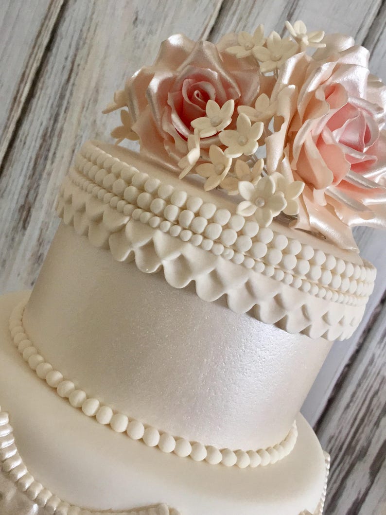 Three Tier Fondant Wedding Cake Fake Wedding Cake Faux Etsy