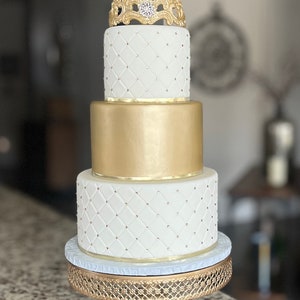Three Tier Fondant Gold Wedding Cake, Fake Wedding Cake, Faux Wedding Cake, “The Luna”
