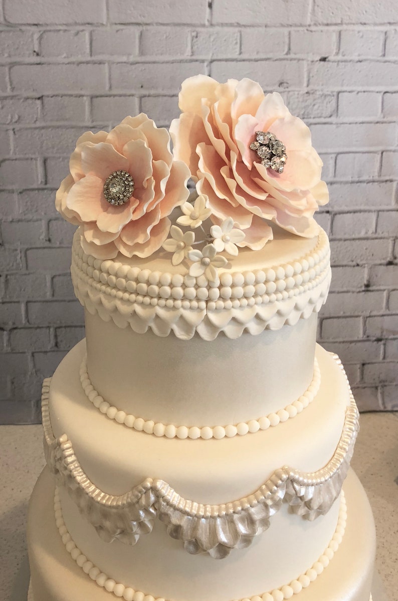 Three Tier Fondant Wedding Cake Fake Wedding Cake Faux Etsy