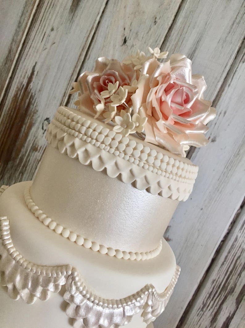 Three Tier Fondant Wedding Cake Fake Wedding Cake Faux Etsy